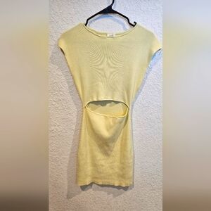 Wilfred Free Pastel Yellow Body Con Peek a Boo Mini Dress Size Medium